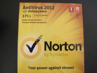    NEW Norton Antivirus 2012 w Antispyware 3 PC s 1yr Internet Security