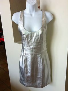 NWT Chanel Winter Silver Leather Dress $3010 Jumper Skirt Modern Paris 