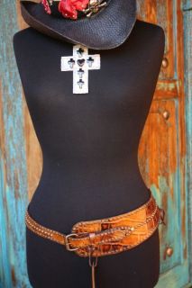 WOW STUNNING SILVER/CORAL CROSS CONCHO BELT M/L