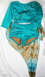 Lyrical Dance Outfit Costume M crystals stones scarf 2 piece leotard 