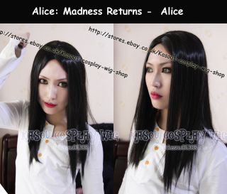 Alice Madness Returns Alice central parting black 60cm cosplay wig 