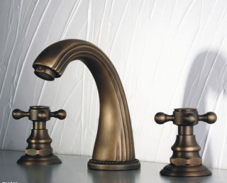 Antique Brass Widespread Bathroom Faucet With Cross Handles FG53