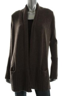 Aqua New Brown Ribbed Trim Cashmere Long Sleeves Open Front Cardigan 