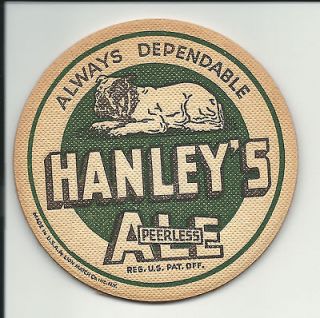 1930S HANLEYS ALE BEER COASTER W BULLDOG HARDER TO FIND 4 INCH RI 