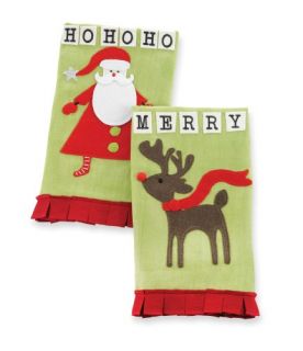 Mud Pie Linen Towel Holiday Merry Rudolph 122057 Peace Love Joy Red 