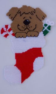 puppy in stocking plast ic canvas pattern christ mas time