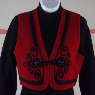 Womens S 2pc Set ANDREA JOVINE 100% Wool Black LS Dress Red Vest 