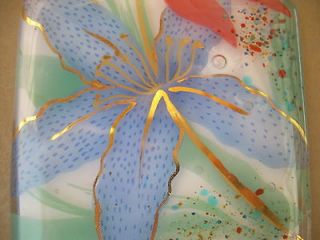   STUDIO 22k fused glass Wall art miniature painting Blue Lily Flower