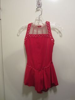 Del Arbour Ice Skating Dress Red w Swarovski Crystals Ladies Small 0 2 