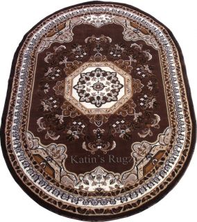 Oval Persian Medallion Brown 6x8 Area Rug Carpet New Actual Size 53 x 