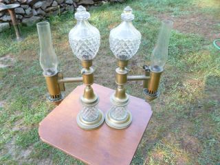Antique Pair Argand Oil Lamps Brass Glass RARE 19thC Lamp Estate Find 