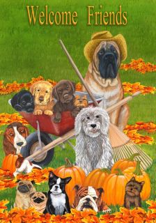 LARGE HOUSE YARD FLAG 28x40 Furry Friends Dog Days of Autumn FLAG 0754