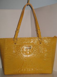 NWT BRAHMIN Arno LACQUER Yellow GLOSSY Melbourne CROCO Leather Tote 