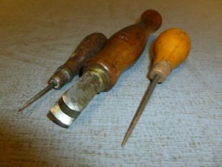   Tools  E Ross Co Pat 1881 2 Scratch Awls &1 Leather Tool Stanley Rule