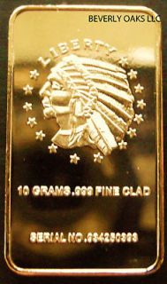 10 gram 999 fine gold clad american indian gem art
