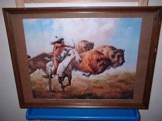 1991 Advanced Graphics Indian Hunting Buffalo FRAMED UNDER GLASS 