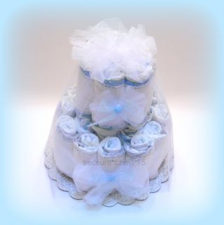 Baby Boy Diaper Cake Shower Centerpiece Blue Decorations Newborn Gift 