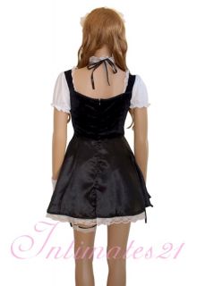 Hot Sexy french Lace Up Maid Costume Dress /w Apron + Gloves+Headpiece