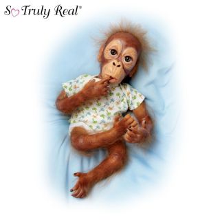 Ashton Drake So Truly Real Lifelike Orangutan Baby Doll with Palm Tree 