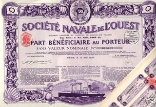 MARITIME BOND OF FRANCE XLG 1923 GEM w STEAMSHIP/SHEL​LS 