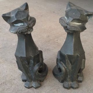 Pair Vintage Grey Universal Statuary Corp Grey Cats 1961