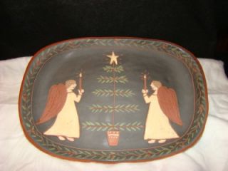 Red Oaks Pottery 2 Angel Christmas Tray Pam Armbrust Artist