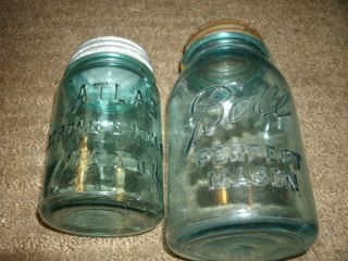   Vintage Mason Jars  Glass seals under lids  Ball Mason Jar +Atlas Jar