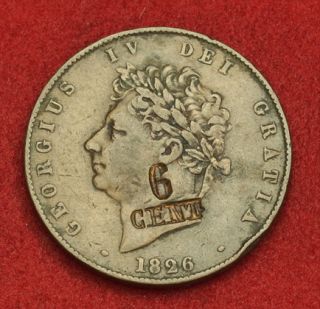 1826, Great Britain, George IV. ½ Penny. West indies? 6 CENT 