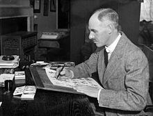 Bateman working at his home in Reigate, Surrey   2 December 1931