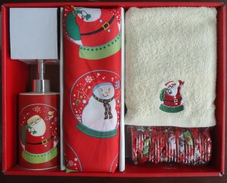   Claus 16 PC Bath Set Shower Curtain Towels Hooks Pump Christmas
