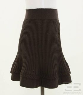 Azzedine ALAIA Brown Wool Rib Knit Flounce Skirt Size S