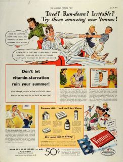 1942 Ad Vimms Vitamins Minerals B Complex Energy Ted Illustration 