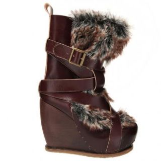 Irregular Choice The Beast Womens Boots Tall in Brown w Faux Fur 