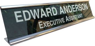 Custom Desk Nameplate with Silver Metal Holder LARGE 2 x 10
