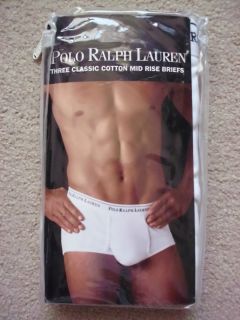 Polo Ralph Lauren Mens 3 Pack Mid Rise Briefs White Cotton