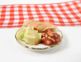   Miniature Food Dinner Plate Ham Potato Salad Baked Beans