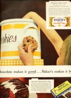 Bakers Chocolate Cookie Jar Sneak Theif with Recipes Art Vintage Ad 