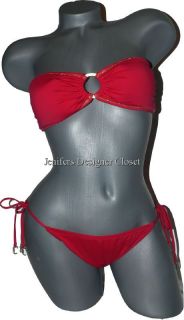   COUTURE swimsuit strapless bandeau bikini bright red gold metallic M