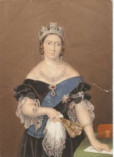 1855 George Baxter Portrait Entitled Queen Victoria Hand on Table 
