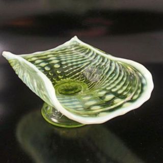   Argonaut Shell Opalescent Vaseline Glass Banana Boat Whimsy