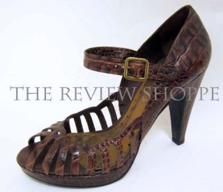 BCBGirls Teah Croc Leather Strappy Open Toe Heels Mahogany Brown 8 5M 