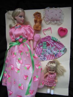 Barbie Kelly Dolls Clothes Outfits Dog Pillow Lot Fun Set Strawberry 
