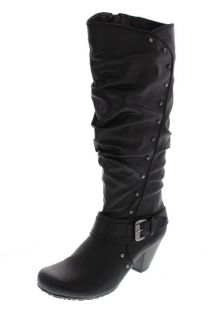 Bare Traps New Trysta Black Studded Slouched Knee High Boots Heels 