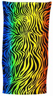   rainbow multicolor fiber reactive velour beach towel has a zebra