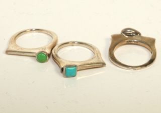 Vintage Barse Sterling Silver Turquoise, Jade Stones Stackable Ring 
