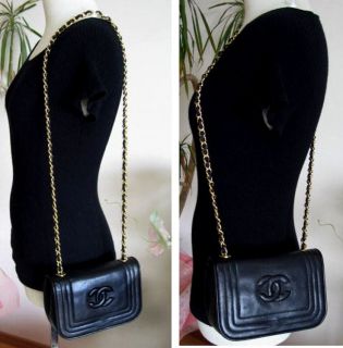 Authentic Chanel Vintage Black Lambskin Elegant Evening Flap Shoulder 