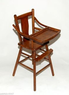 Solid Wood Antique Baby High Chair with Flip Up Tray