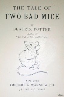 The Tale of Two Bad Mice Beatrix Potter First American Edition 1904 