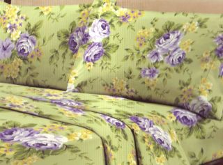 Basics Collection 200T French Rose Green Purple Yellow Queen Sheet Set 