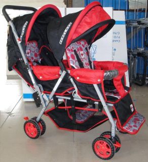BeBeLove 425 Twins Double Tandem Stroller in Red / BLACK NEW